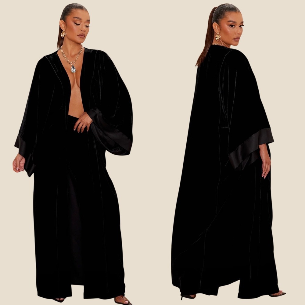 Novaluxe Black Velvet Georgia Kimono Maxi Kaftan L Elegant Event Romantic Gothic